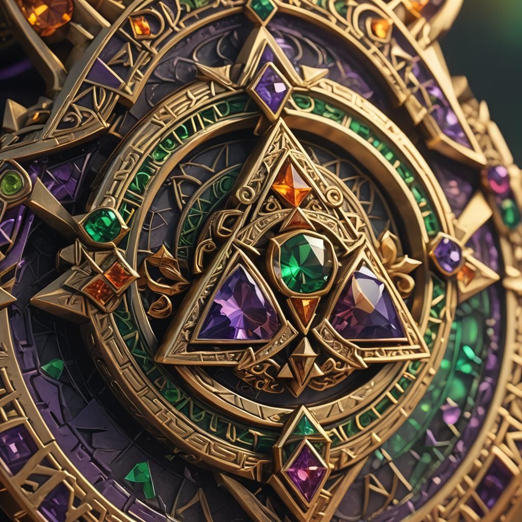 Triforce Gemstone Ring with Hylian Crest, Fantasy Art