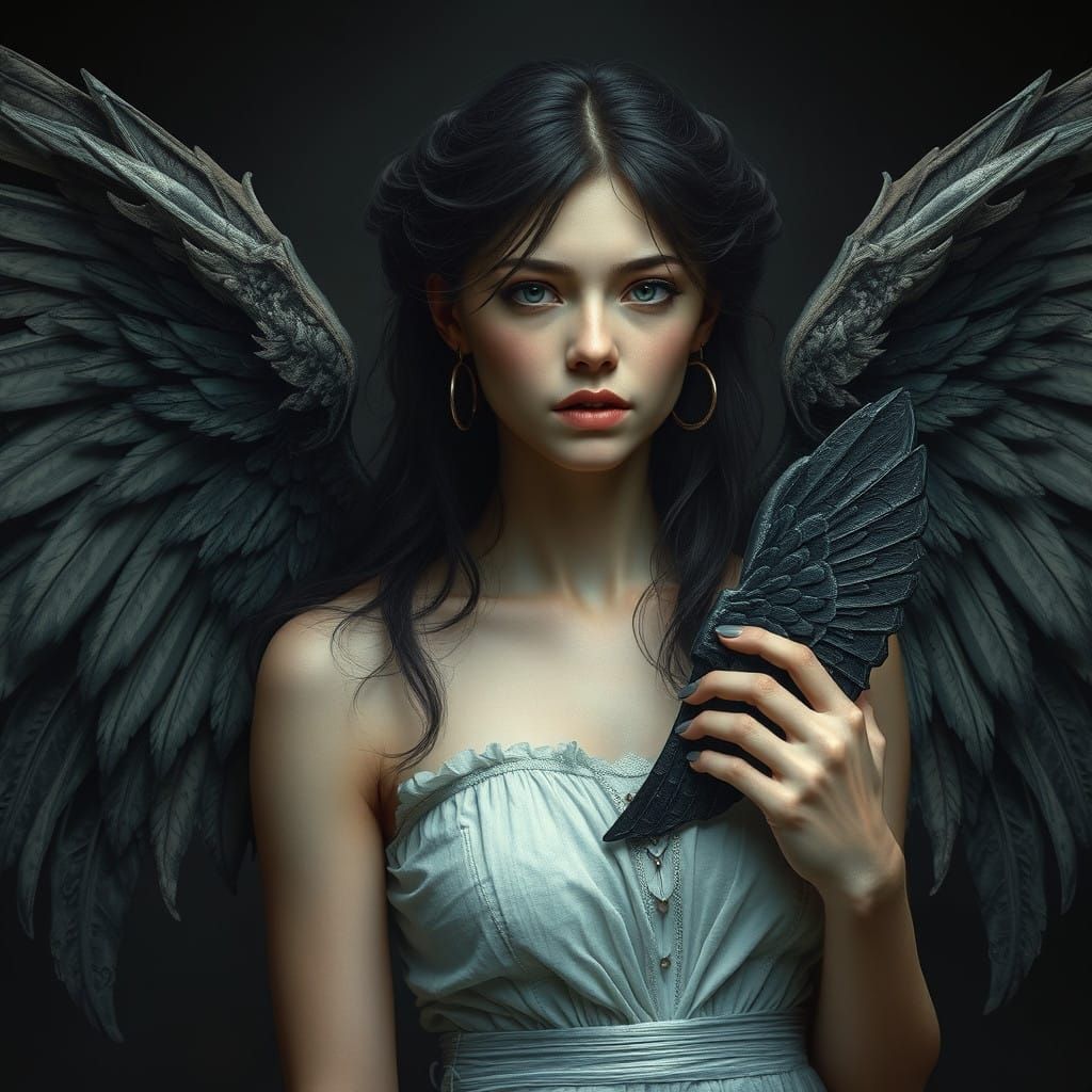 Hauntingly Beautiful Dark Angel Sobs Over Broken Wing