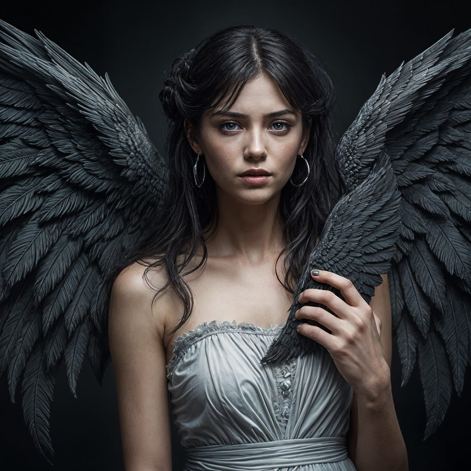 Dark Angel With Broken Wing In Dystopian Setting