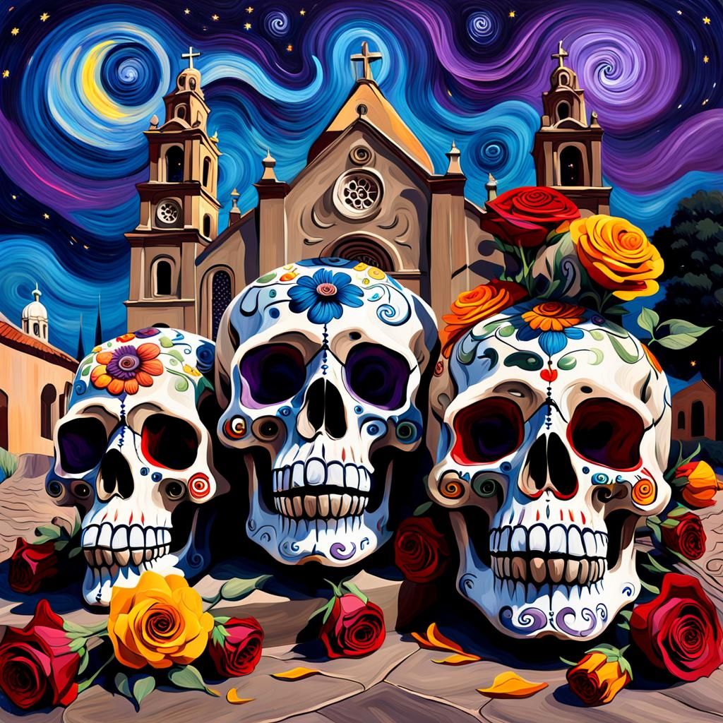 Surreal Skulls Still Life in Expressionist Style
