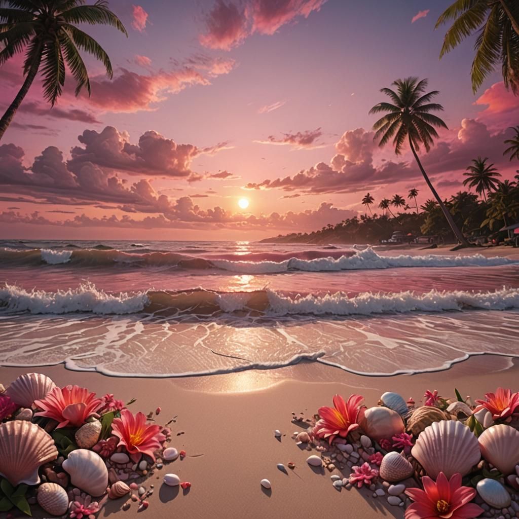 Tropical Beach Sunset in Detailed Matte Painting