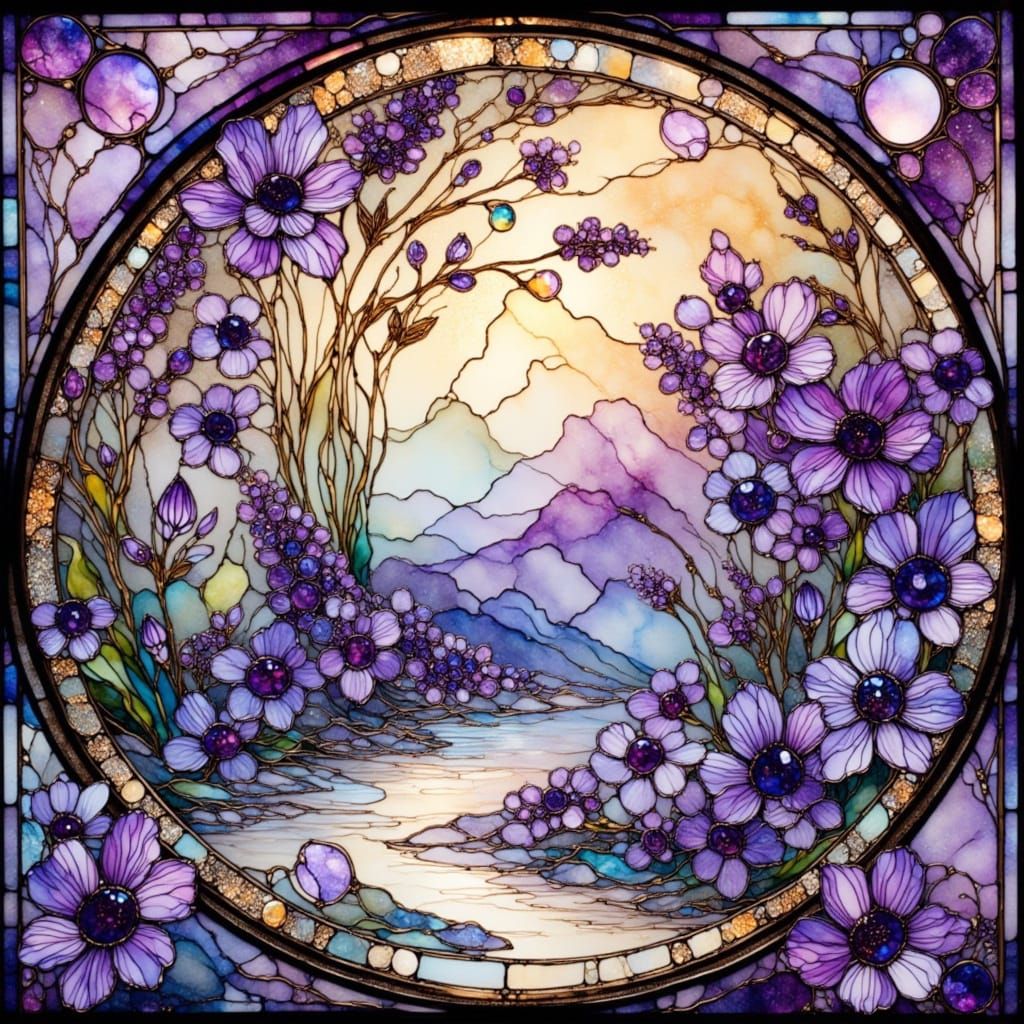 Stained Glass Border in Art Nouveau Style