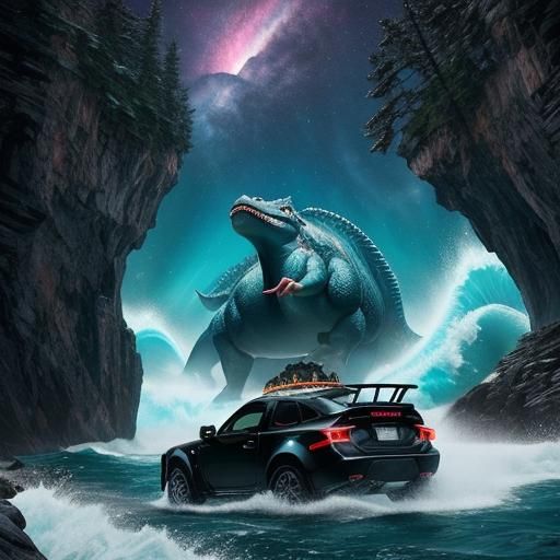 Abstract Landscape with Mountains and Floral Elements