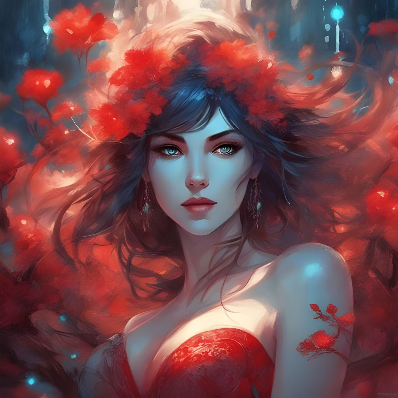 Enchantress in Bioluminescent Garden, Pin-Up Art