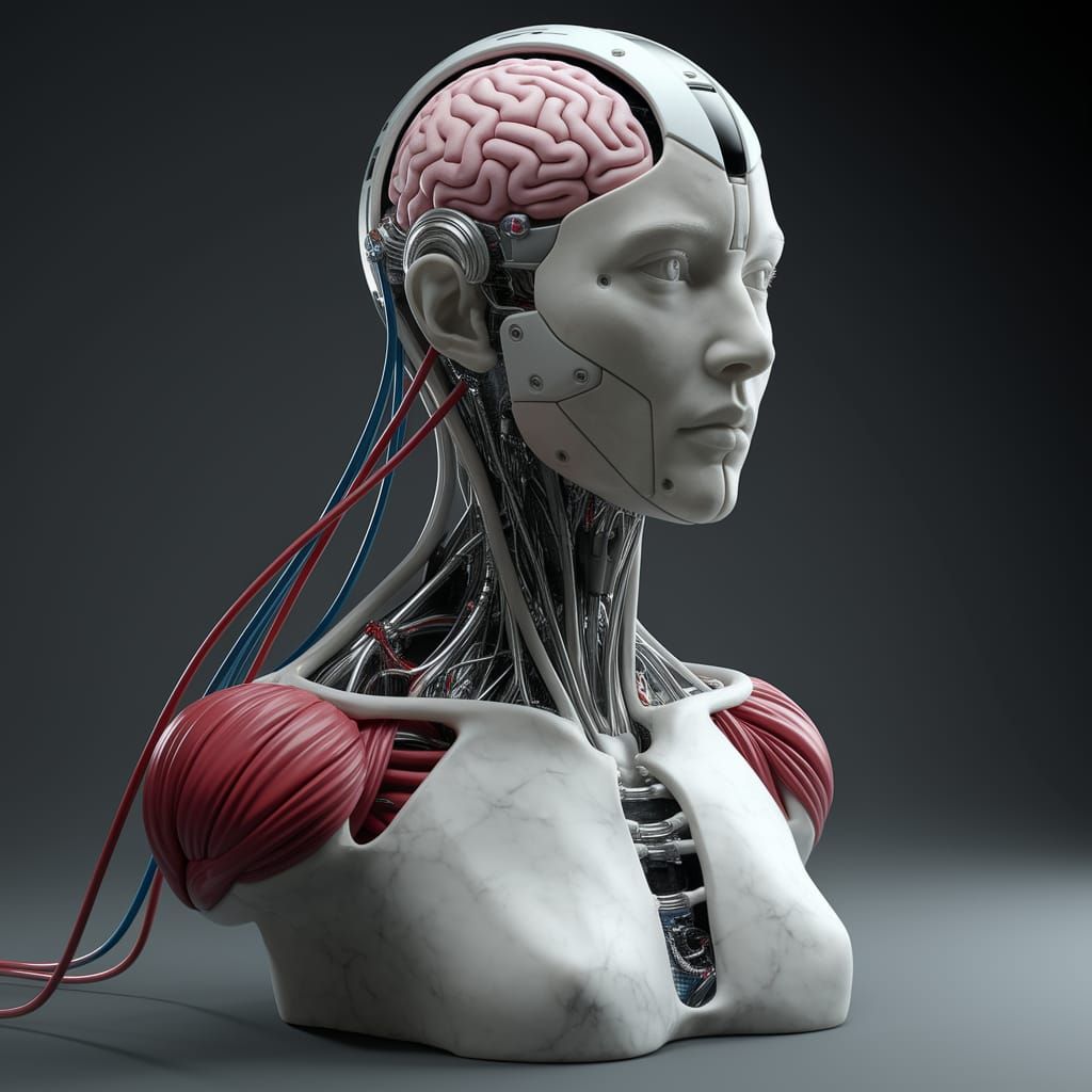 Cybernetic Woman with Visible Brain and Heart in Hyperrealis...