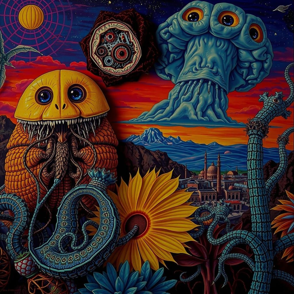 Vibrant Ecosystem with Bizarre Creatures and Flora