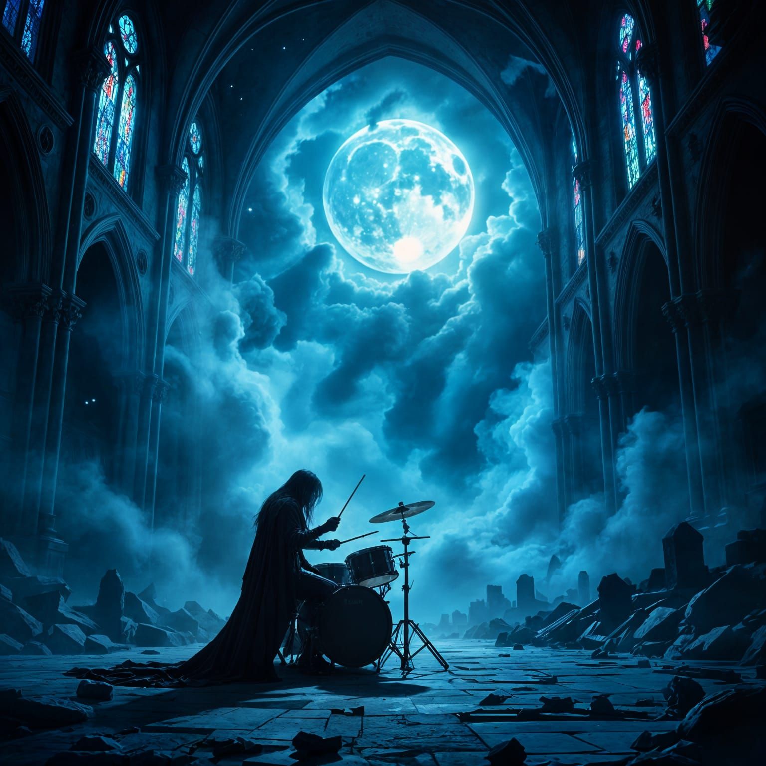Gothic Drummer in Cosmic Energy Vortex