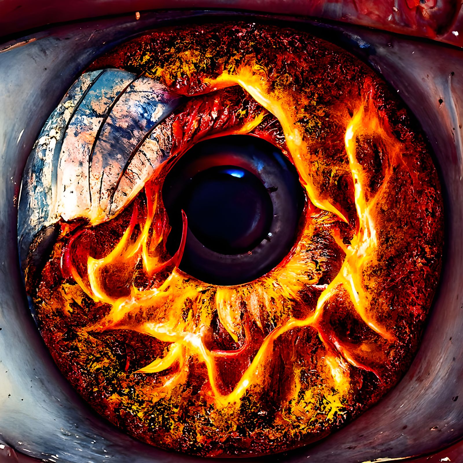 Flaming Eyeball Close-Up: Photorealistic Masterpiece