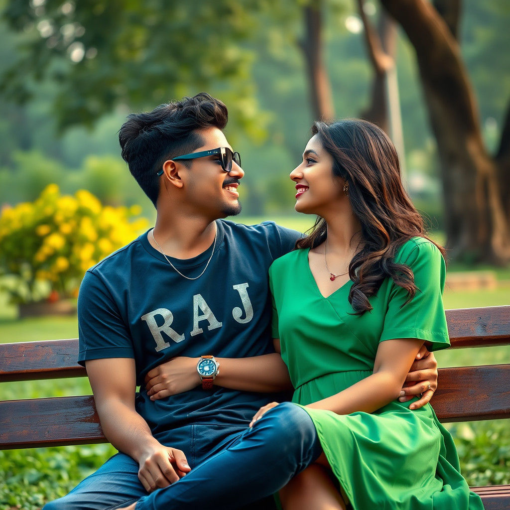 Romantic Indian Couple Embrace in Lush Park Setting