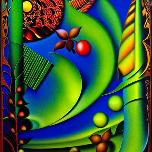 Surreal Photorealistic Bowl of Fruit in Triadic Colors