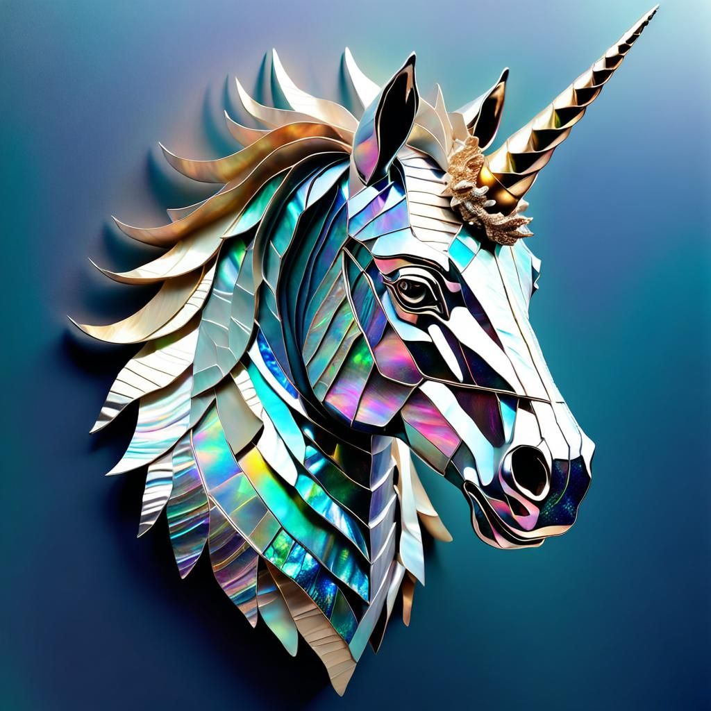 Iridescent Foil Unicorn Head Mixed Media Collage