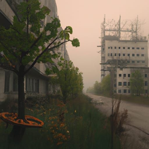 Abandoned Chernobyl Building with Vegetation