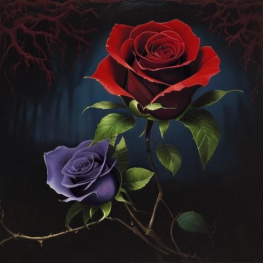 Dark Academia Crimson Rose in Eerie Forest