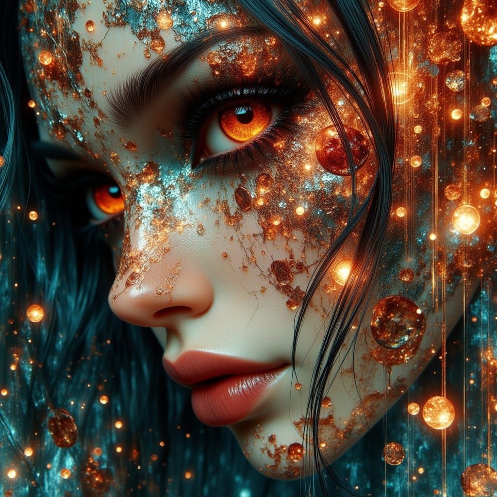 Romantic Medieval Lady with Venom Creature, Art Nouveau Coll...