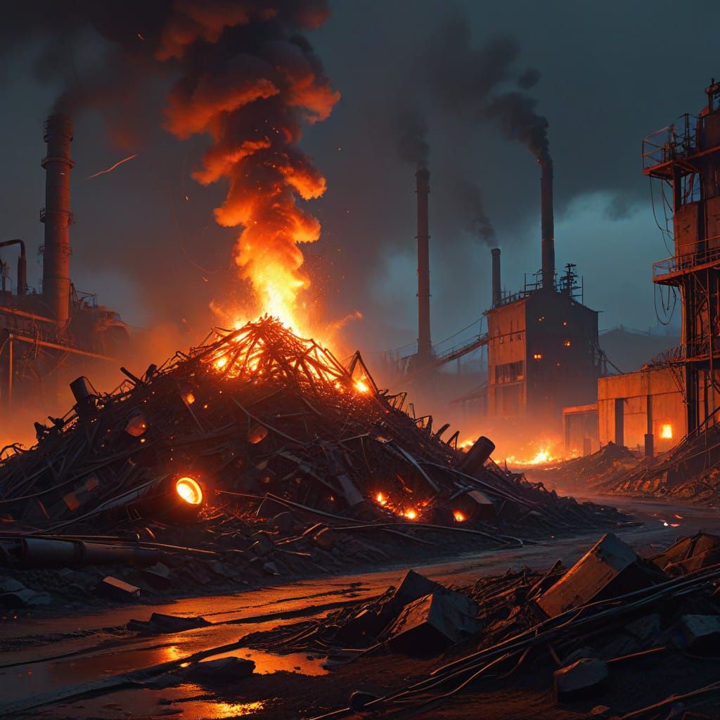Industrial Wasteland in Fiery Ember Glow
