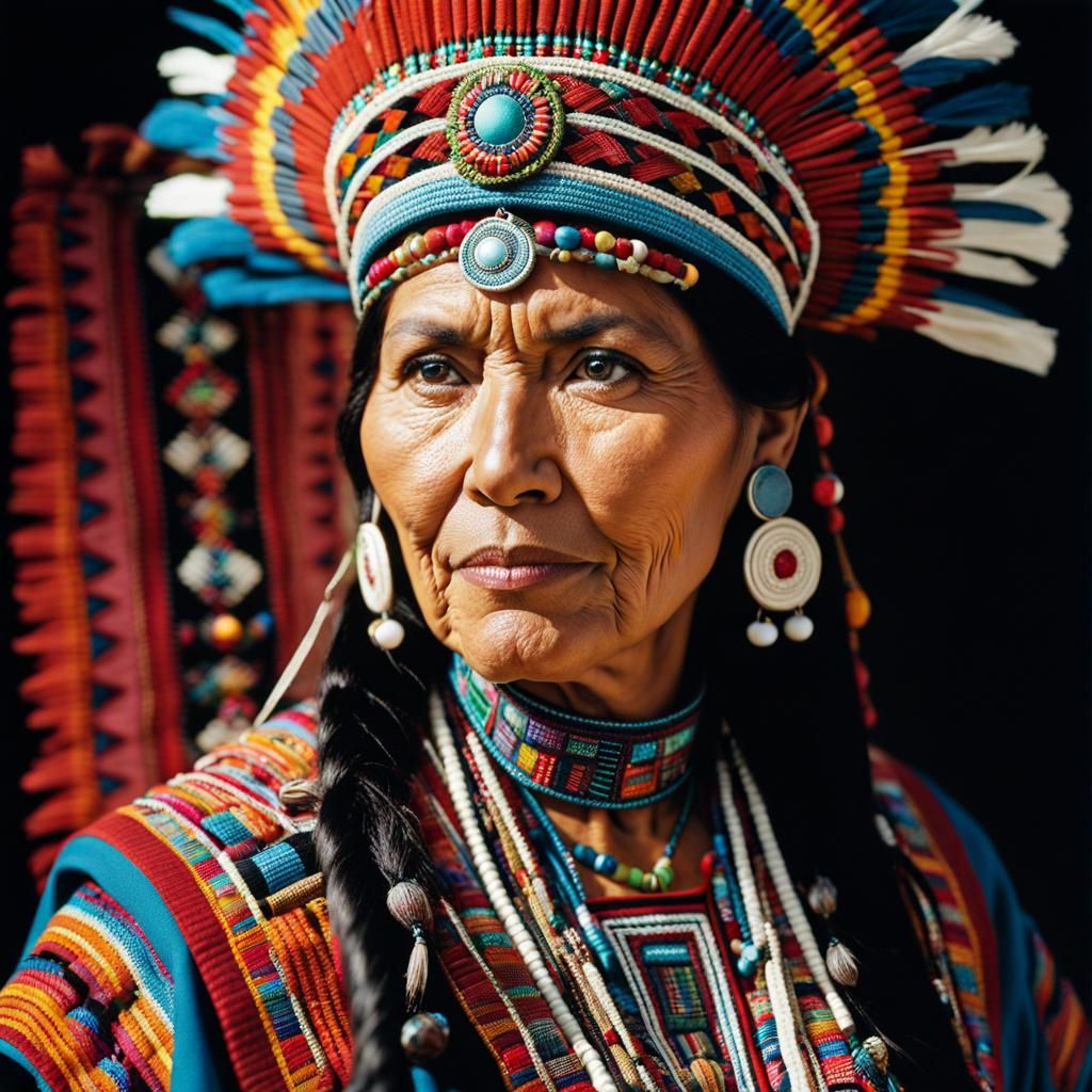 Peruvian Woman in Embroidered Costume Portrait