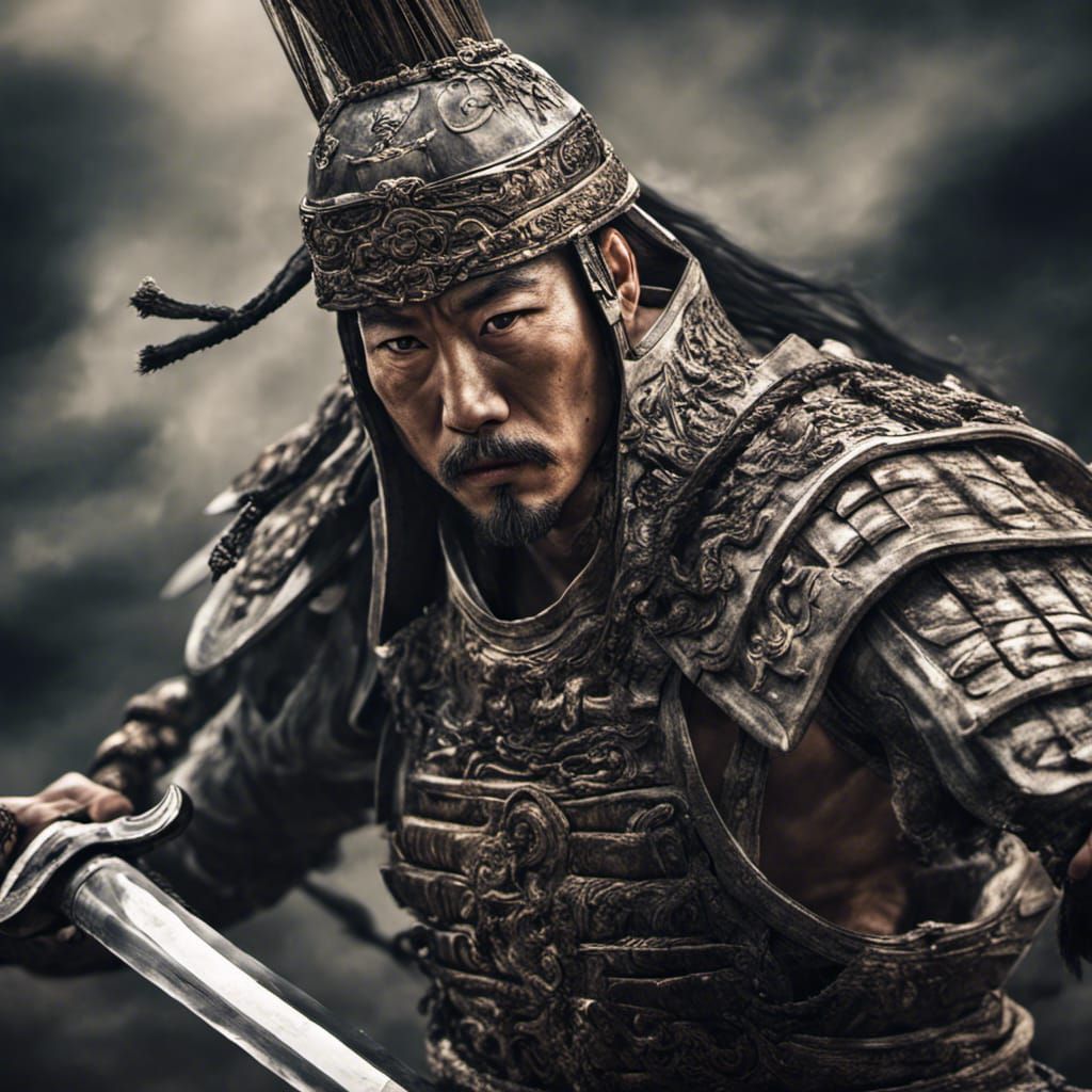 Hyperrealistic Korean Warrior Unsheathing Sword