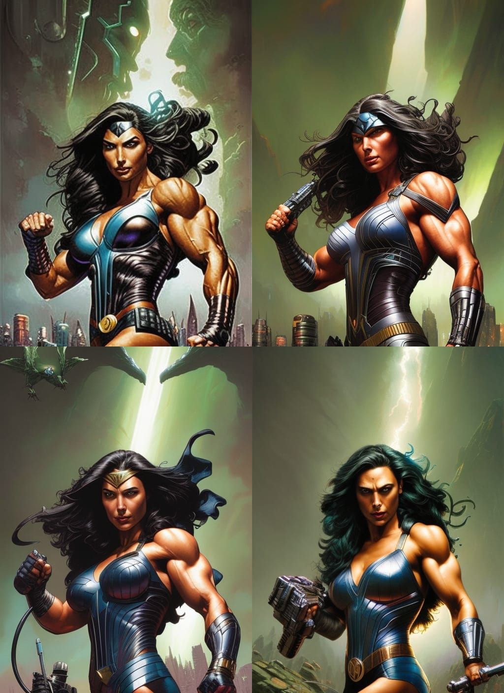 Muscular She-Hulk Crayon Caricature in Hyperrealism Style