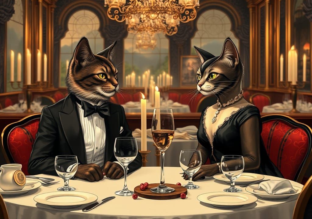 Cats on a Date: Art Deco Elegance