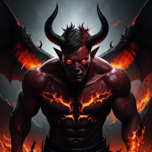 Hyperrealistic Red Devil in Hell Concept Art