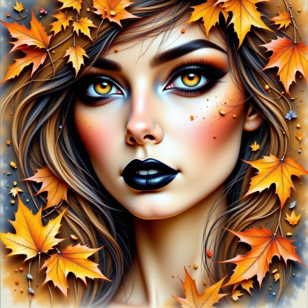 Glamorous Bastet in Autumn Magic Watercolor Style