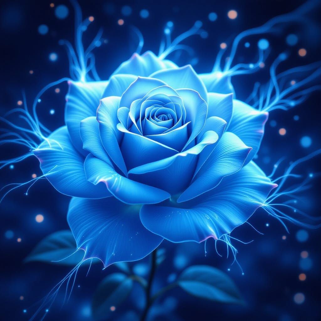 Luminous Blue Rose: Ethereal Digital Art