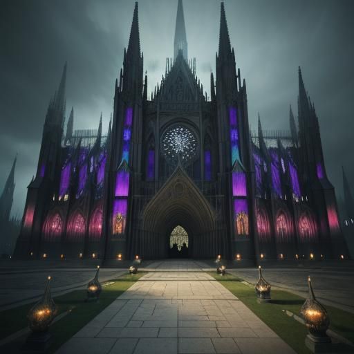Gothic Cathedral Awaits in Vibrant, Fantastical Scene