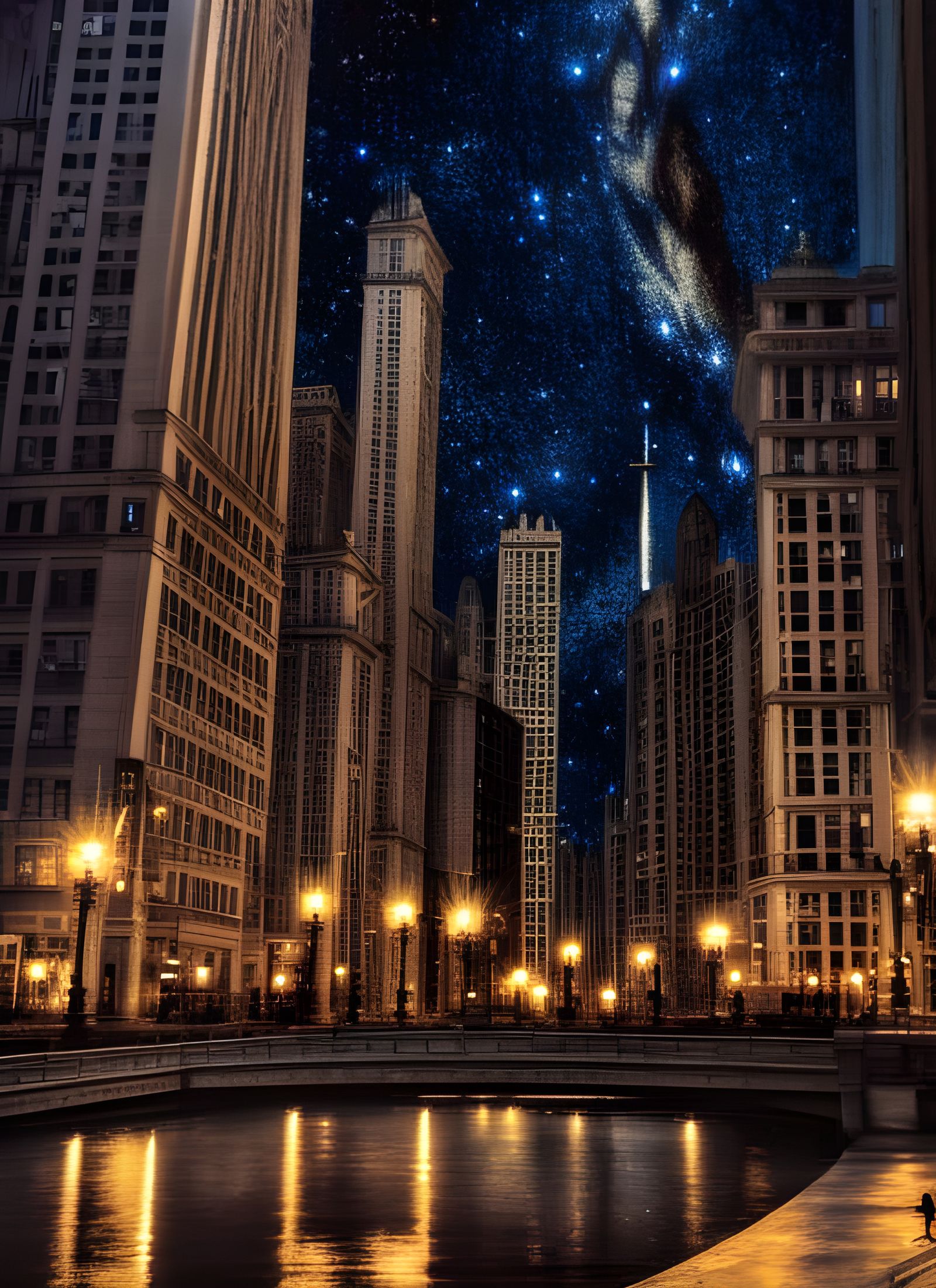 Noir Chicago Nightscape: Digital Matte Painting