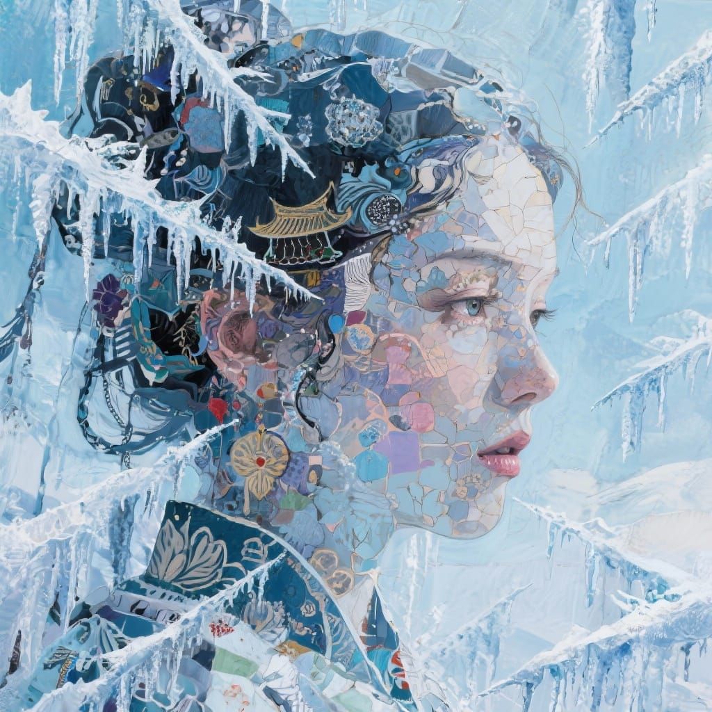 Abstract Mixed Media Art of a Freezing Landscape