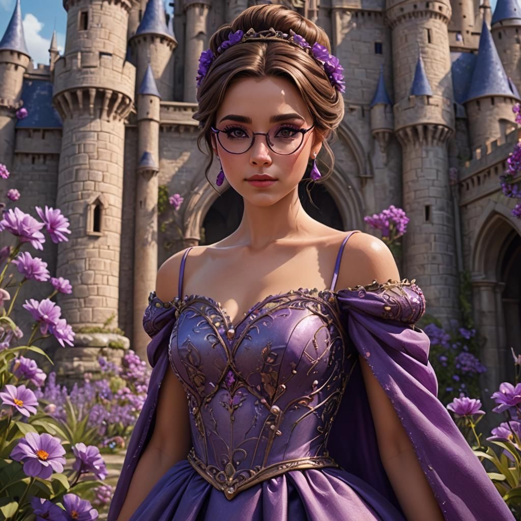 Cute Princess in Purple Gown in Fantasy Castle