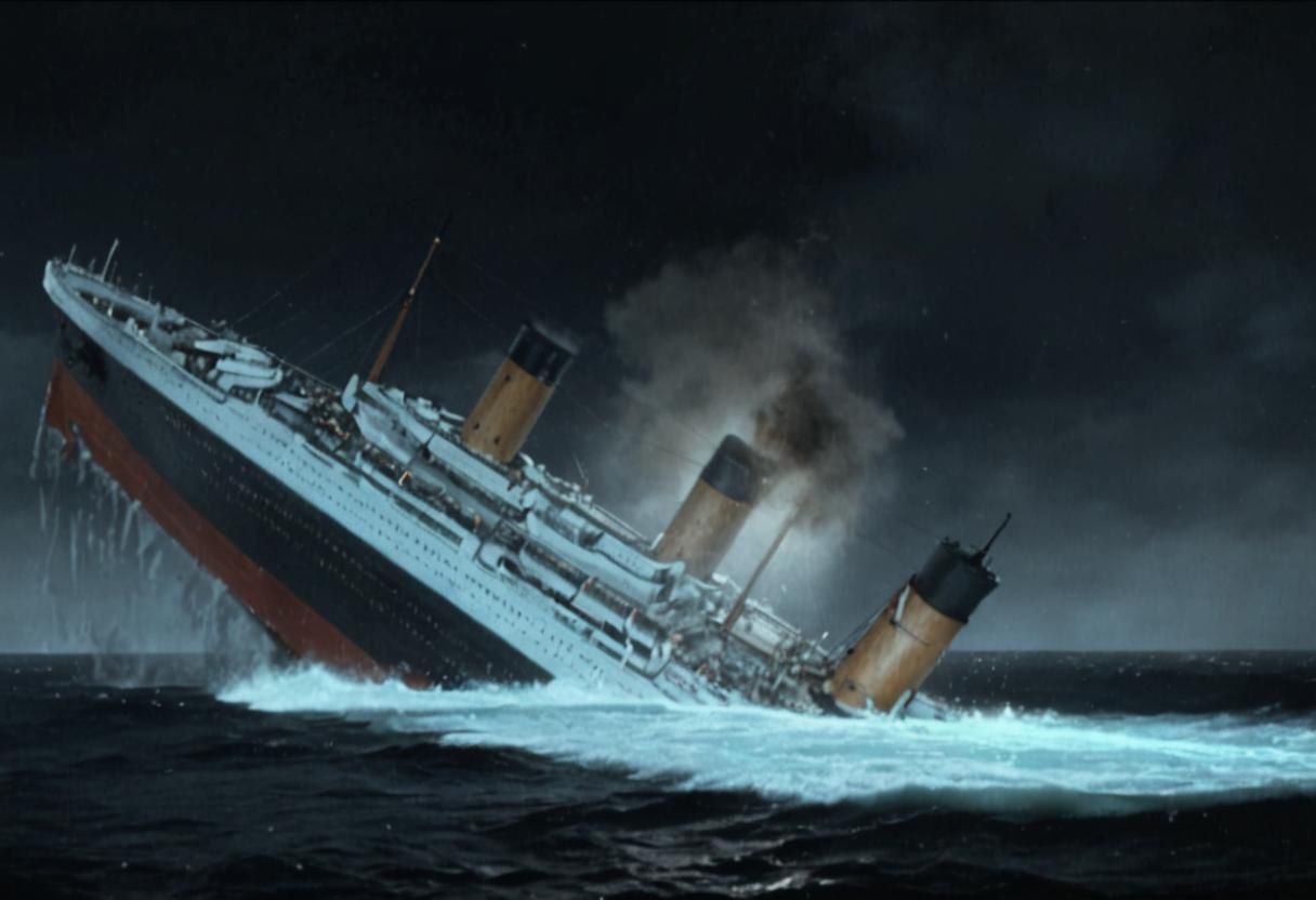 Titanic Snapping in Half: Cinematic Film Still