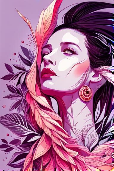 Detailed Pink Ibis Portrait with Golden Outlines