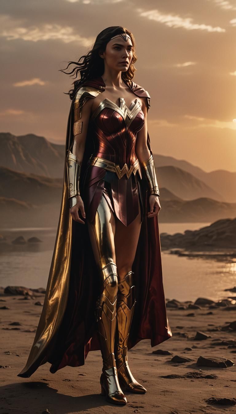 Young Wonder Woman in Reflective Latex Costume