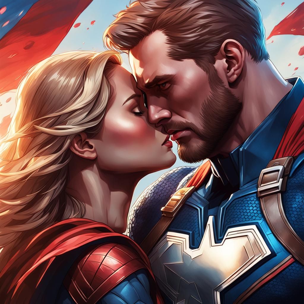 Supergirl kissing Captain America