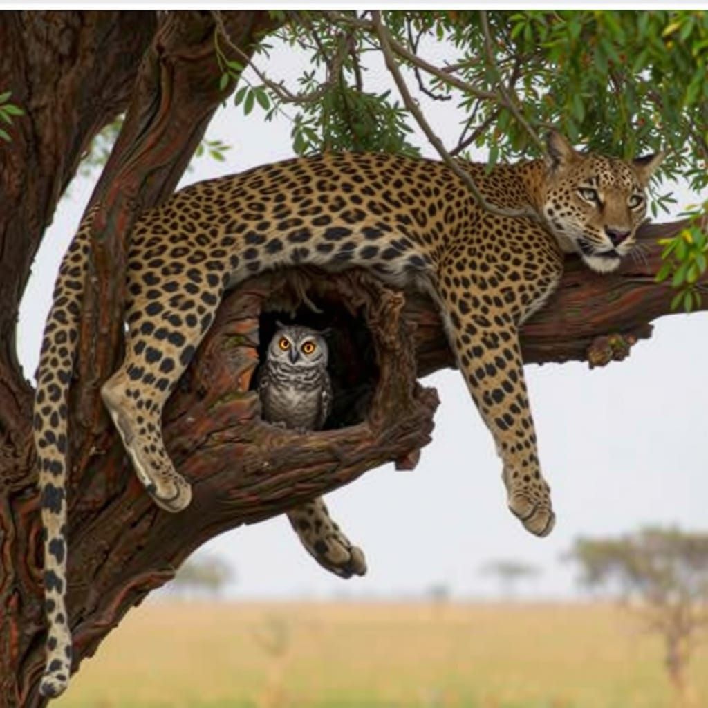 Cougar and Owl in Savannah, Stalenhag Style