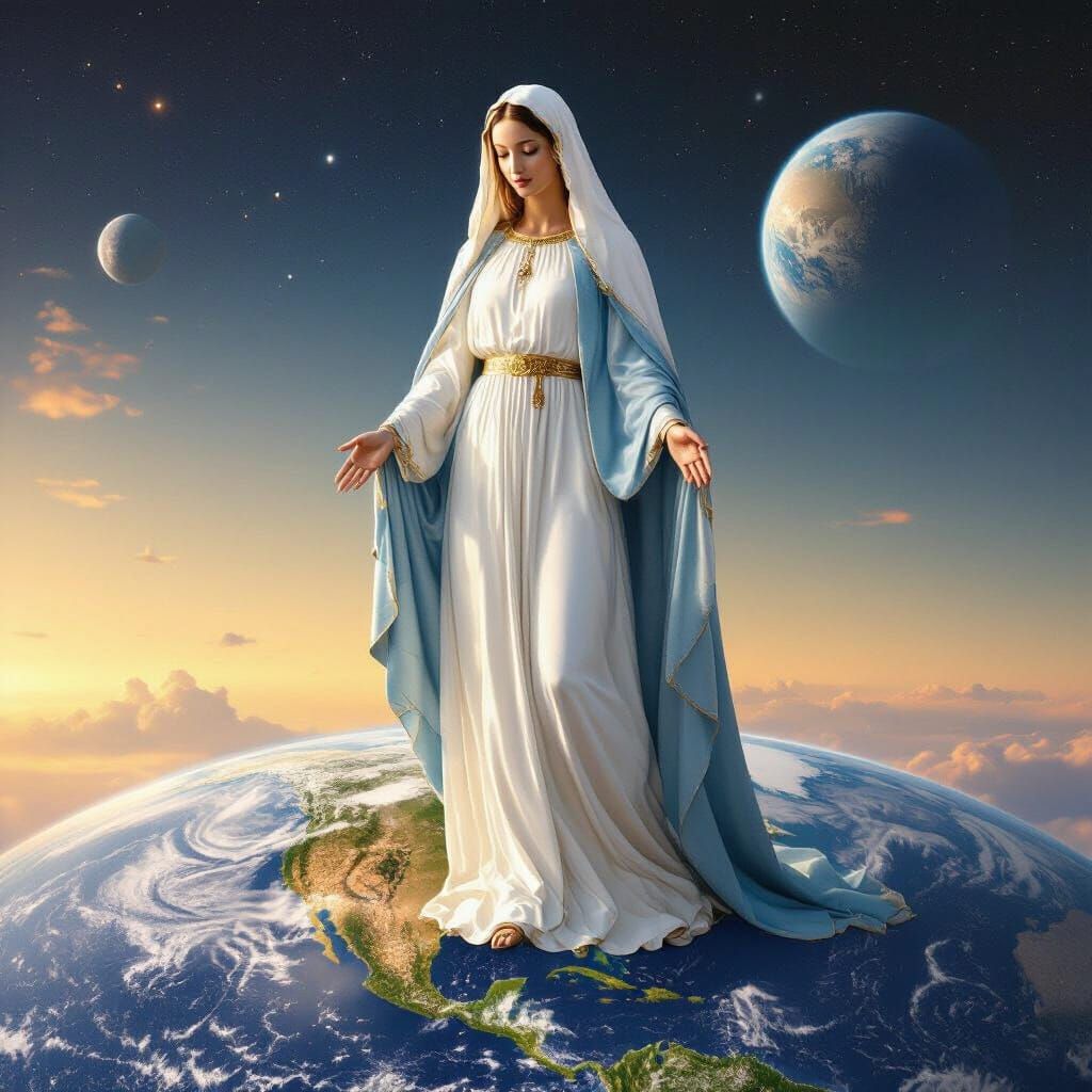 The Virgin Mary on Earth in Fra Angelico Style