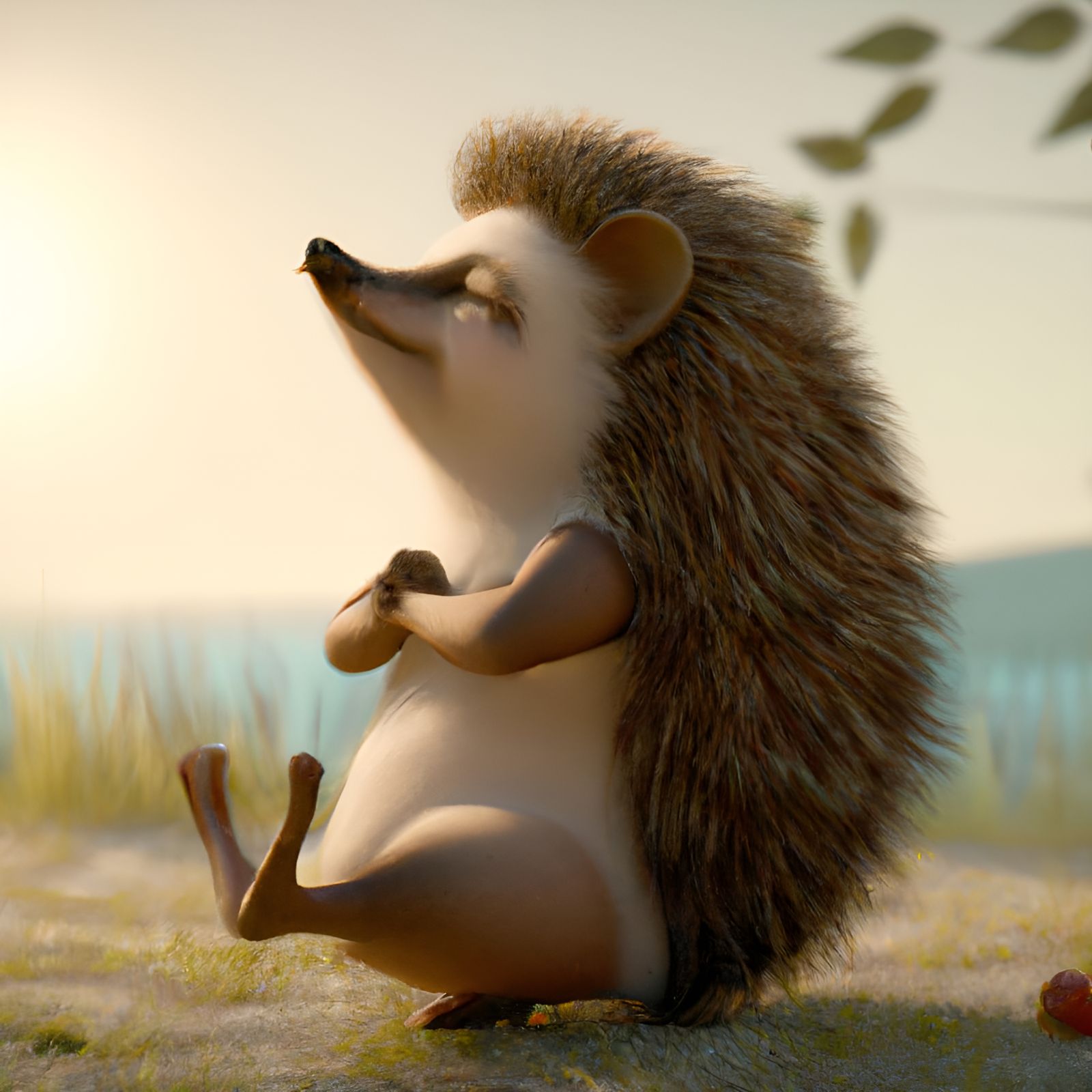 Adorable Hedgehog Doing Yoga: 3D Render