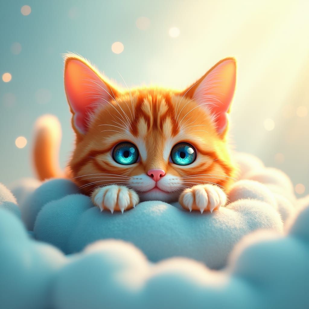 Orange Tabby Cat with Piercing Blue Eyes, 3D Digital Art