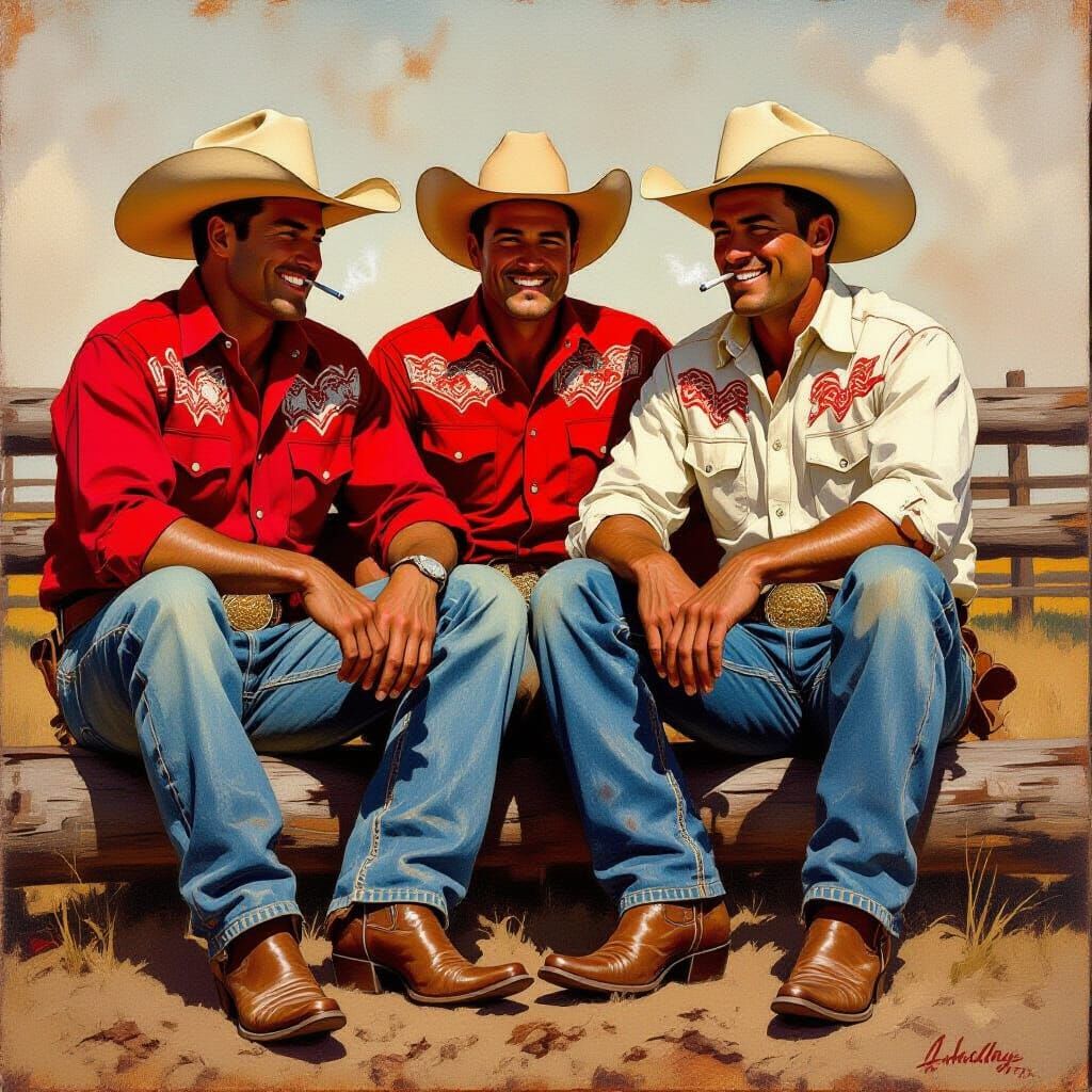 Native Men at Rodeo in Oil Painting Style