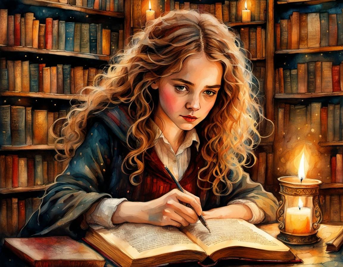 Hermione Granger in Hogwarts Library: Magical Folk Art