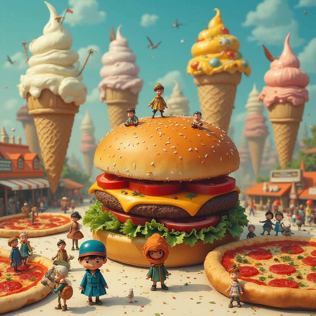 Tiny People in a World of Giant Food