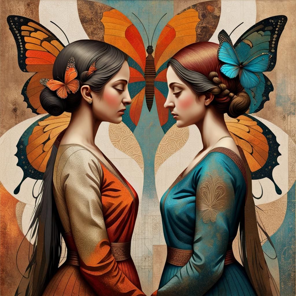 Women Back to Back in Metaphysical Collage