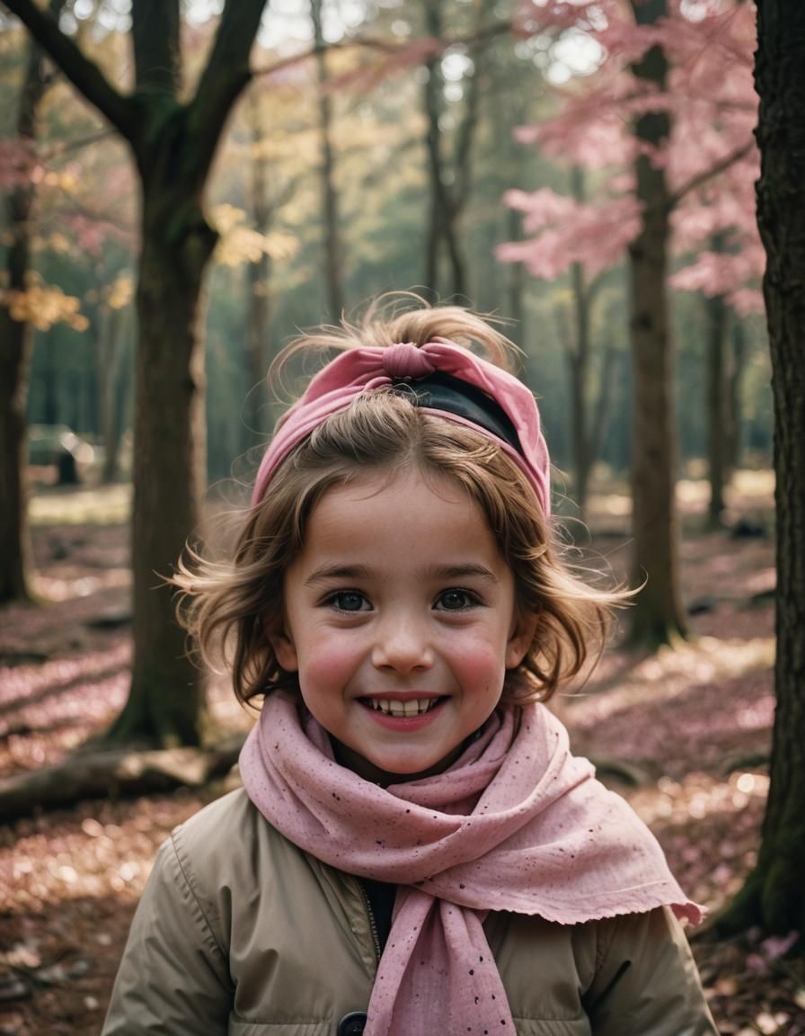 Cinematic Portrait of a Smiling Girl with Pink Scarf
