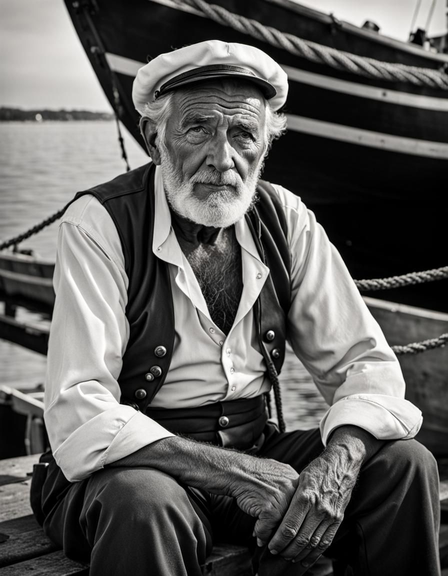 Old Sailor Portrait in Black and White