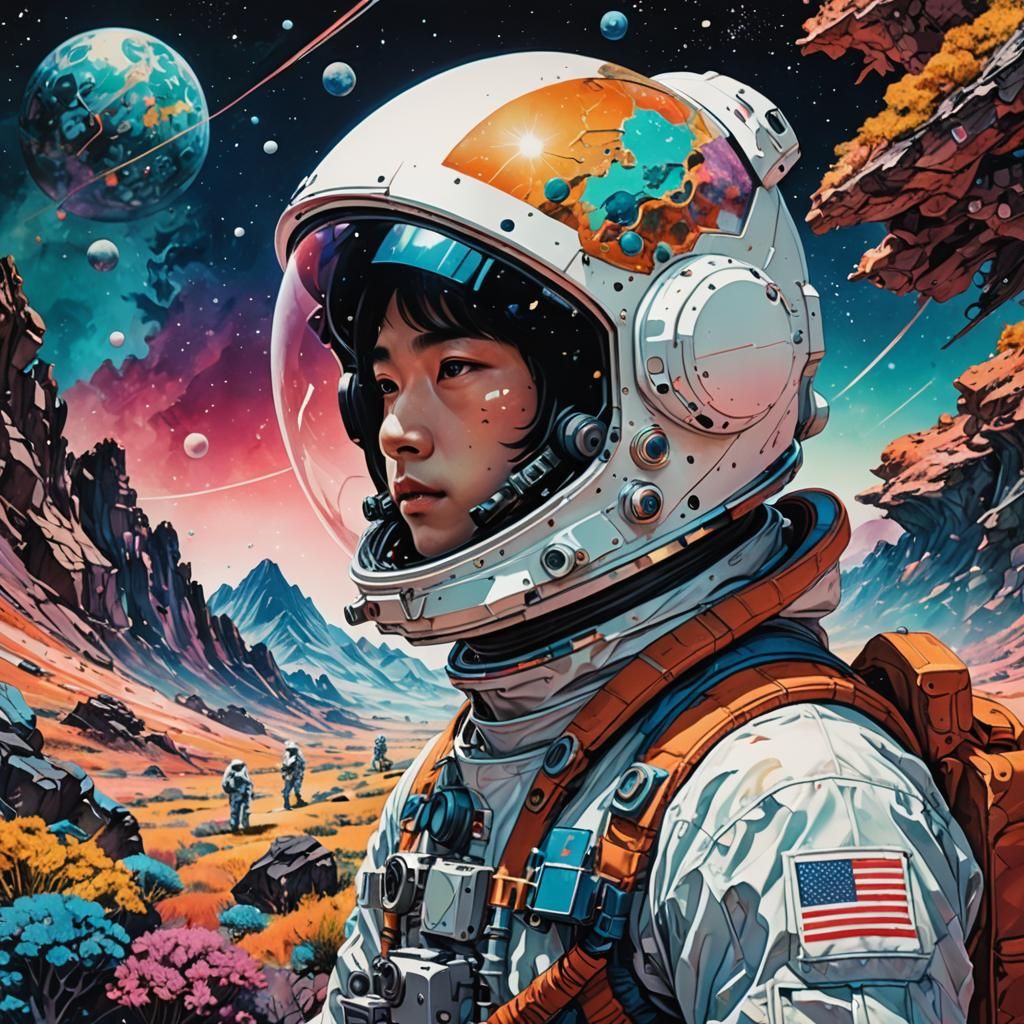 Astronaut Exploring Alien World in Manhwa Style