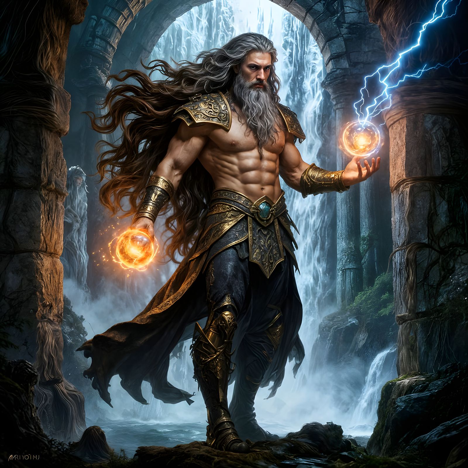 Merlin the Wizard: Muscular Tall Man with Flowing Hair