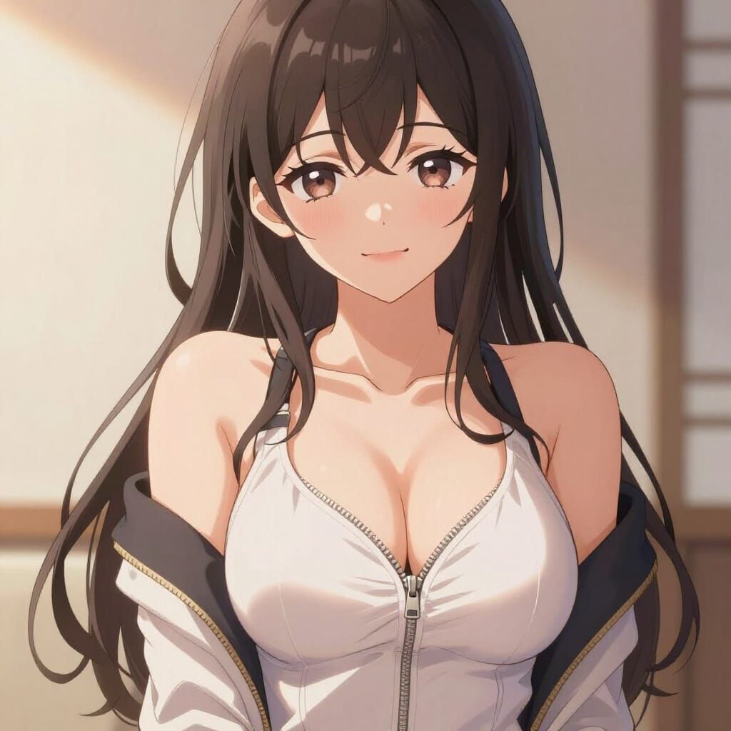 Anime Woman Confident & Alluring in Pastel Hues