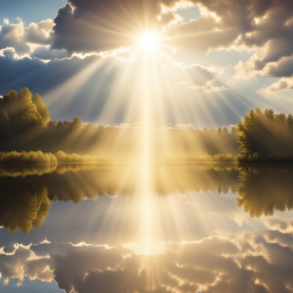Heavenly Sunshine Beams Through Divine Clouds