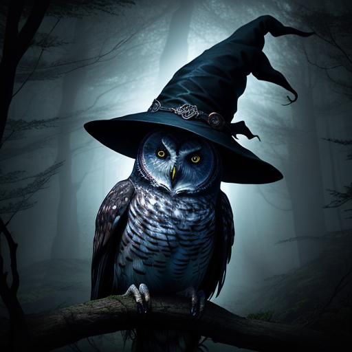 Dark Fantasy Witch Logo with Owl in Mystical Forest