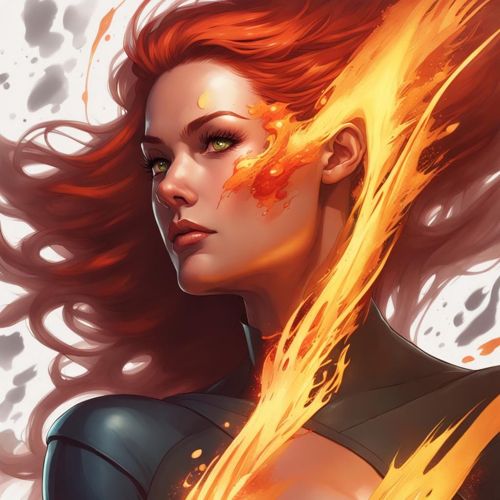 Jean Grey Phoenix Force Splatter Art Portrait